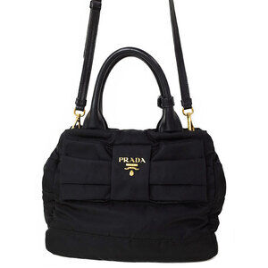 Prada Black Tessuto Fiocco Nylon Bow Top Handle Crossbody Bag